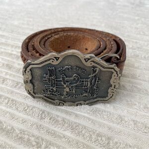 Western Brown Leather Belt with Brass Buckle